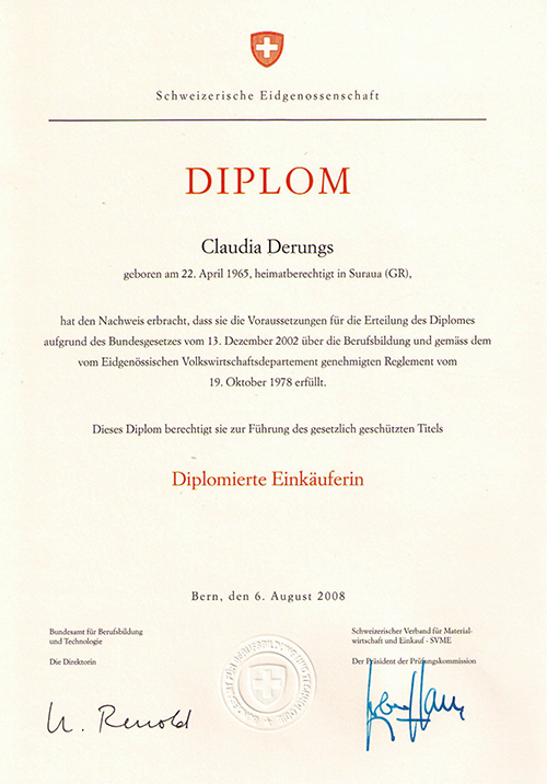 Zertifikat Diplomierte Einkaeuferin
